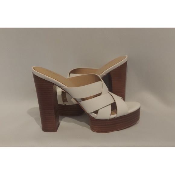 Aldo Shoes - Aldo Womens White Leather Casuarina Open Toe Platform Heels Mules Sandals Size 9